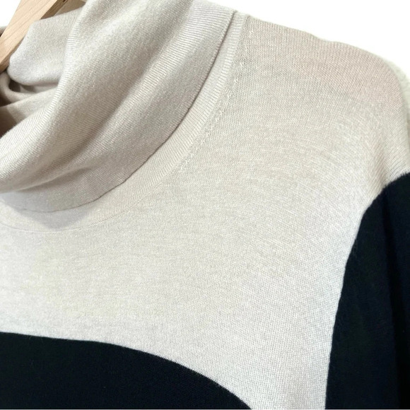 Elena Miro Color Black Lace Trim Wool Blend Cowl Neck Sweater in Black & Cream - Picture 10 of 14